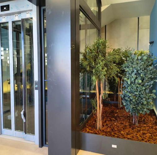 Decorative natural trees in the lobby of an office building | BIOboard